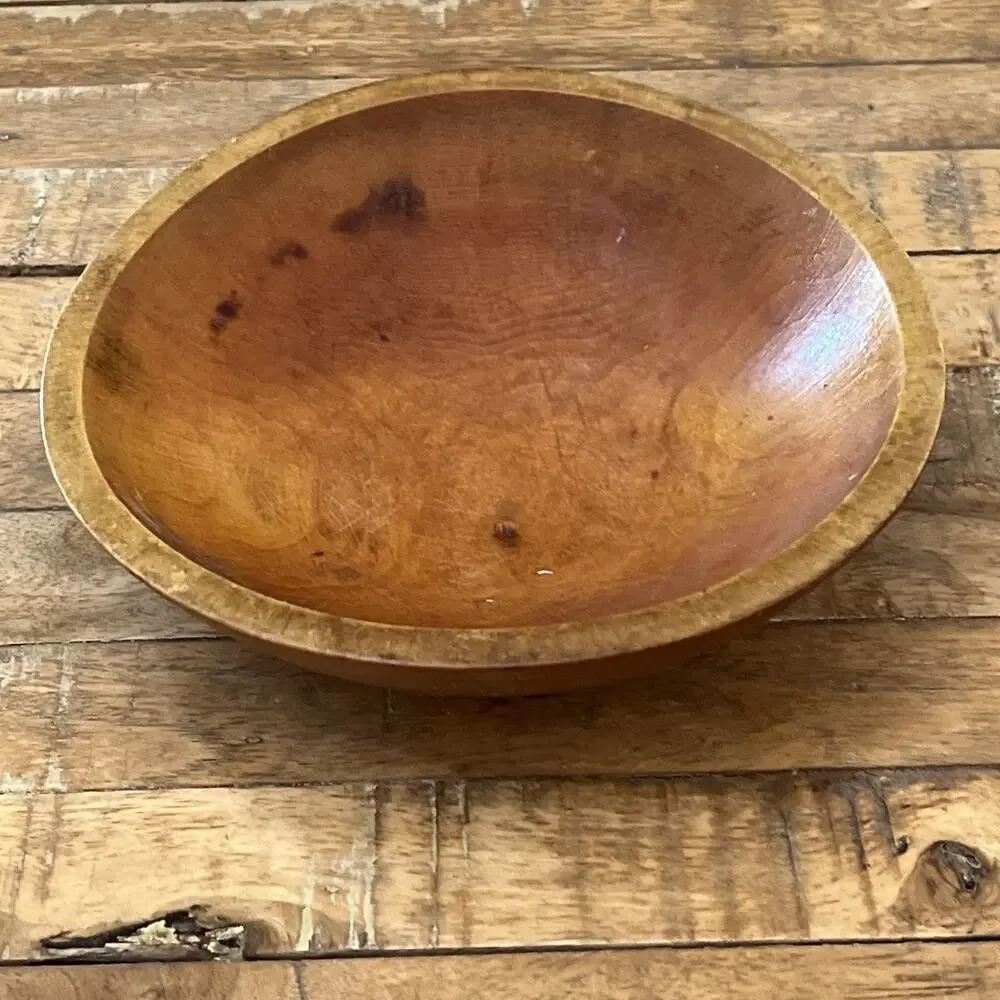 Vintage Hand Turned Wood Dough Bowl 9” Primitive Rustic Farmhouse